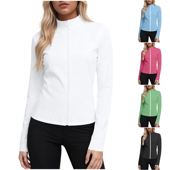 Hilenly Women's Plus Size Workout Jackets Lightweight Zip Up Yoga Jacket Long Sleeve Athletic Slim Fit Shirt Sun Protection Clothing