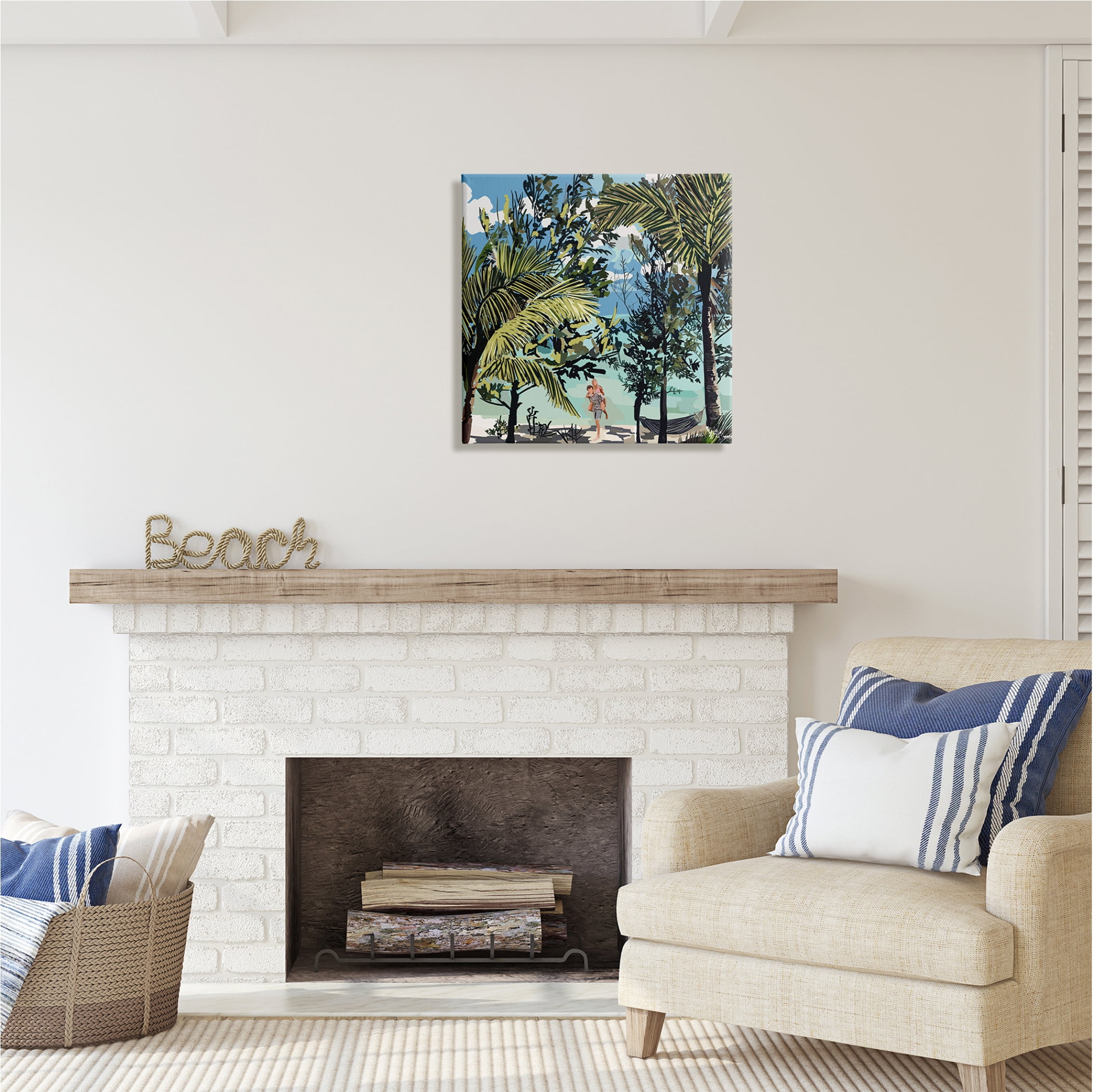 Stupell Industries Couple on Summer Beach Nature Painting Gallery Wrapped Canvas Print Wall Art, 24 x 24