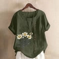 thumbnail image 2 of LNWUY (S-5XL) Plus Size Cotton Linen Tops for Women Short Sleeve Loose Fit Casual Gauze Tops Summer Boho Floral Print Blouse Tees Green M, 2 of 5