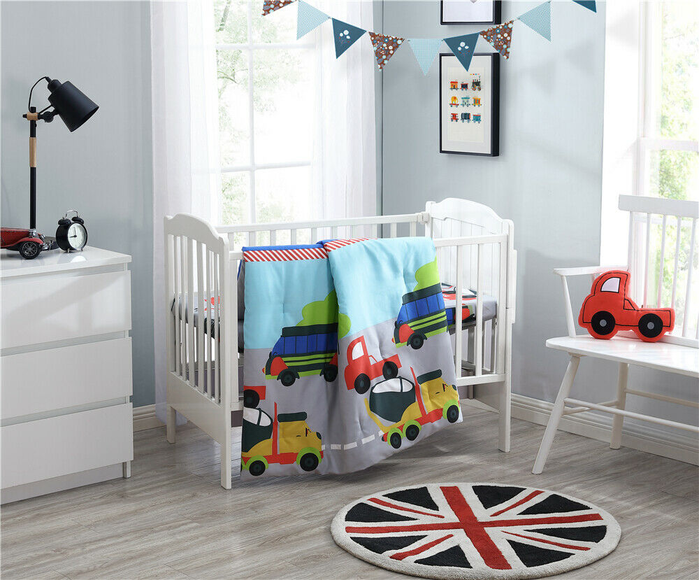 3PC CRIB CITY TRUCK BEDDING SUPER SOFT COZZY CHARMING SET NEW BORN BABY