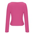 thumbnail image 4 of Going Out Tops For Women Solid Color Long Sleeved Lace Patchwork U-neck Knitted Casual Crew-neck Hot Pink Outfits Workout Clothes S-XL, 4 of 5