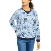 Karen Scott Women's Petite Printed Crewneck Sweatshirt Navy Size Size Petite X-Large