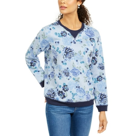 Karen Scott Women's Petite Printed Crewneck Sweatshirt Navy Size Size Petite X-Large