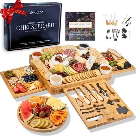 Charcuterie Boards Set – Large Bamboo Cheese Board & Platter with Charcuterie Accessories, Housewarming Gifts for New Home, Bridal Shower, New House Gift