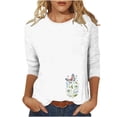 thumbnail image 2 of Aimik Women's 3/4 Sleeve T Shirt Floral Print Crew Neck Tee Soft Stretchy Loose Fit Casual Layering T Shirt, 2 of 4