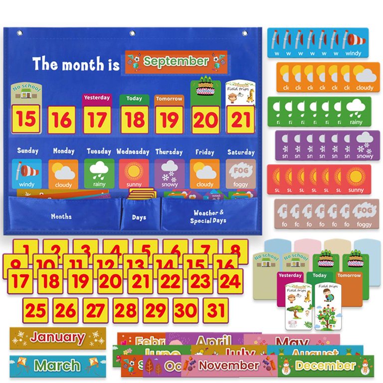 x18" Weekly Weather Pocket Chart Educational Hanging Bag Teaching Aid with  Cards Month Holiday Date Home School Learning Toys Supplies Kids Gifts -  Walmart.com