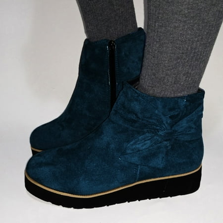 

Qepwscx Fashion Women s Boots Side Zipper Bow Wedge Heel Plus Size Short Boots
