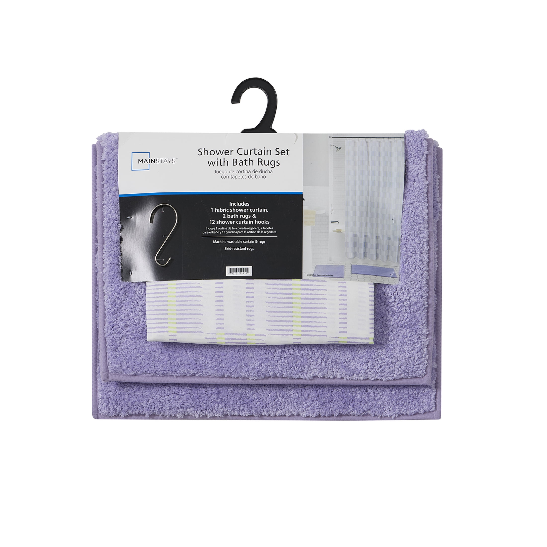 Mainstays Modern Geo 15PC Shower Curtain & Rug Bath Set, 70 x 72, Vanilla Dream