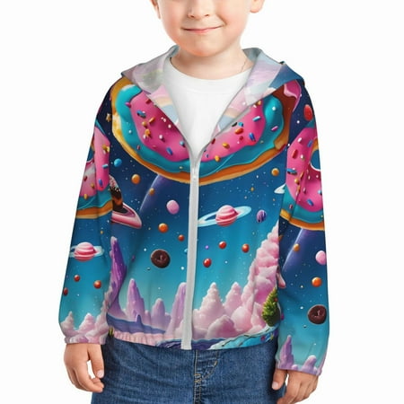 

Ocsxa Colorful Donut Print Kids Active Zipper Sun Protection Jacket Boys Girls Hooded Cooling Shirt-3 Years