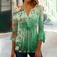 thumbnail image 2 of CYMMPU Business Work Blouses to Wear with Leggings Dressy Tunic Tops Casual V-Neck Elegant Blouse Floral Printed 3/4 Length Sleeve Summer Fall Shirts 2025 Clothes for Women Green S, 2 of 5
