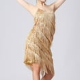 thumbnail image 6 of TIHLMK Sequin Party Dresses for Women Women's Flapper Dresses 1920s Gatsby Sequins Tassels Cocktail Latin Dance Ballroom Dress Beige Sleeveless Mini Dress, 6 of 9
