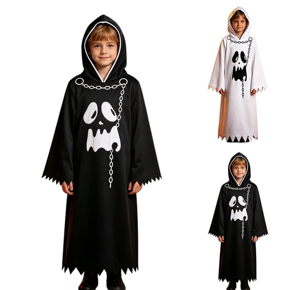 Ghost Hooded Robe, Costume Spooky Face, Chain Halloween Phantom, Outfit Ghost Costume, Ghost Hooded Robe Costume Spooky Face With Chain Halloween Phantom Outfit for Trick Or Treat, Black 110