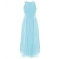 thumbnail image 4 of Yartina Kids Flower Girls Dress Chiffon Pleated High-Waisted Long Maxi Dress for Bridesmaid Wedding Sky Blue 14, 4 of 6