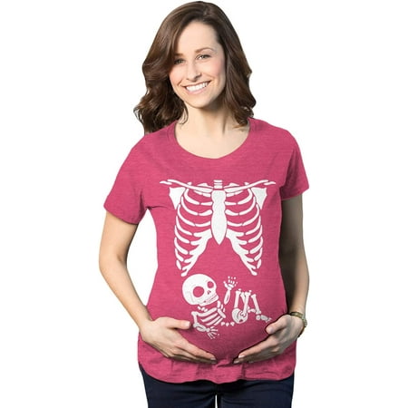 

Maternity Skeleton Baby T Shirt Funny Cute Pregnancy Halloween Tee Announcement Pink XX-Large