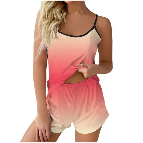 Bibifish Womens Pajama Sets Gradient Color Sleeveless Pj Sets Soft Cami Tops And Shorts Comfy Stretch Ladies Home Wear Nightwear Sets