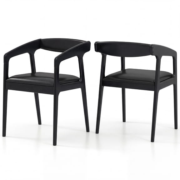 Gymax 2PCS Accent Armchairs Upholstered PU Leather Chairs w/ Padded Backrest & Seat Black