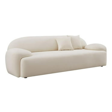 Pemberly Row Modern Upholstered Transitional Velvet Sofa in Cream