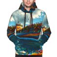 thumbnail image 4 of KLL Floral Ship On Ocean Print Mens Hoodie Long Sleeve Casual Pullover Hooded Sweatshirt Fashion Drawstring Hoodies with Pocket-XX-Large, 4 of 6