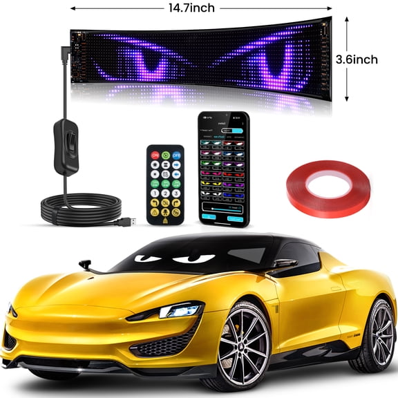 DAYBETTER LED Eyes for Car Windshield,Programmable LED Sign,14.7 Inch APP Control Scrolling Display,Custom Text Pattern Animation Flexible Display for Store, Bar, Taxi, Party Advertising
