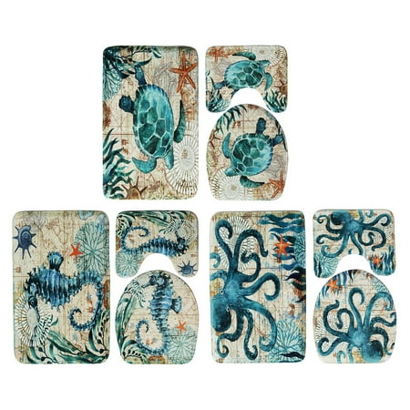 Non Slip Pad Cover 3Pcs Toilet Lid Cover + Floor Pedestal Rug + Non-slip Bath Pad Mat Doormat Carpet Bathroom Set Home Decor Christmas Gift ()