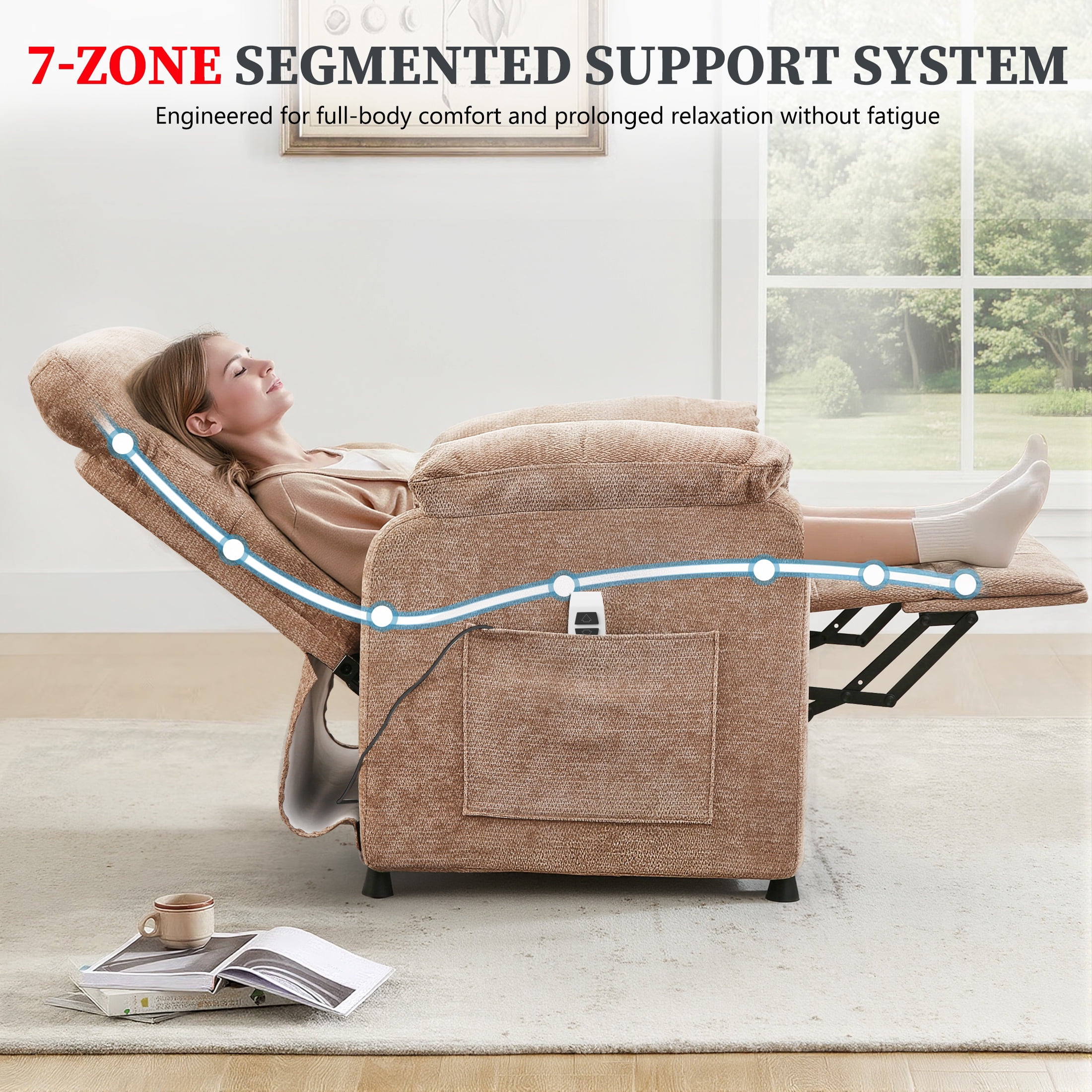 Electric Power Recliner Chair, Modern Chenille Fabric Recliner with Side Pocket & Remote, Nursery Recliner Chair for Living Room Small Space, Brown