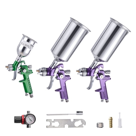 Air Spray Gun Kit - 3-Piece Professional HVLP Paint Sprayer Set w/ Nozzles
