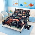 thumbnail image 2 of Manfei Retro Cartoon Fish Coral Jellyfish Ocean Full Size Sheets for Kids Boys and Girls, Nautical Life Print Bed Sheets 4pcs, 1 Flat Sheet, 1 Fitted Sheet and 2 Pillowcases, 2 of 6