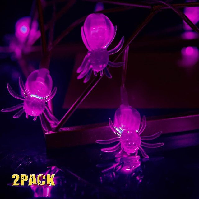 Paquete de 2 luces de cadena de araña - 30 luces de araña moradas 11.5 pies 8 modos - Luces de cadena de Halloween, kaili Sencillez