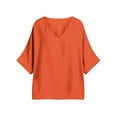 thumbnail image 6 of ZGRBOU Cotton Linen Shirts for Women Fasion V Neck Ruffled Half Sleeve Tops Summer Casual Loose Comfy Blouses, 6 of 6