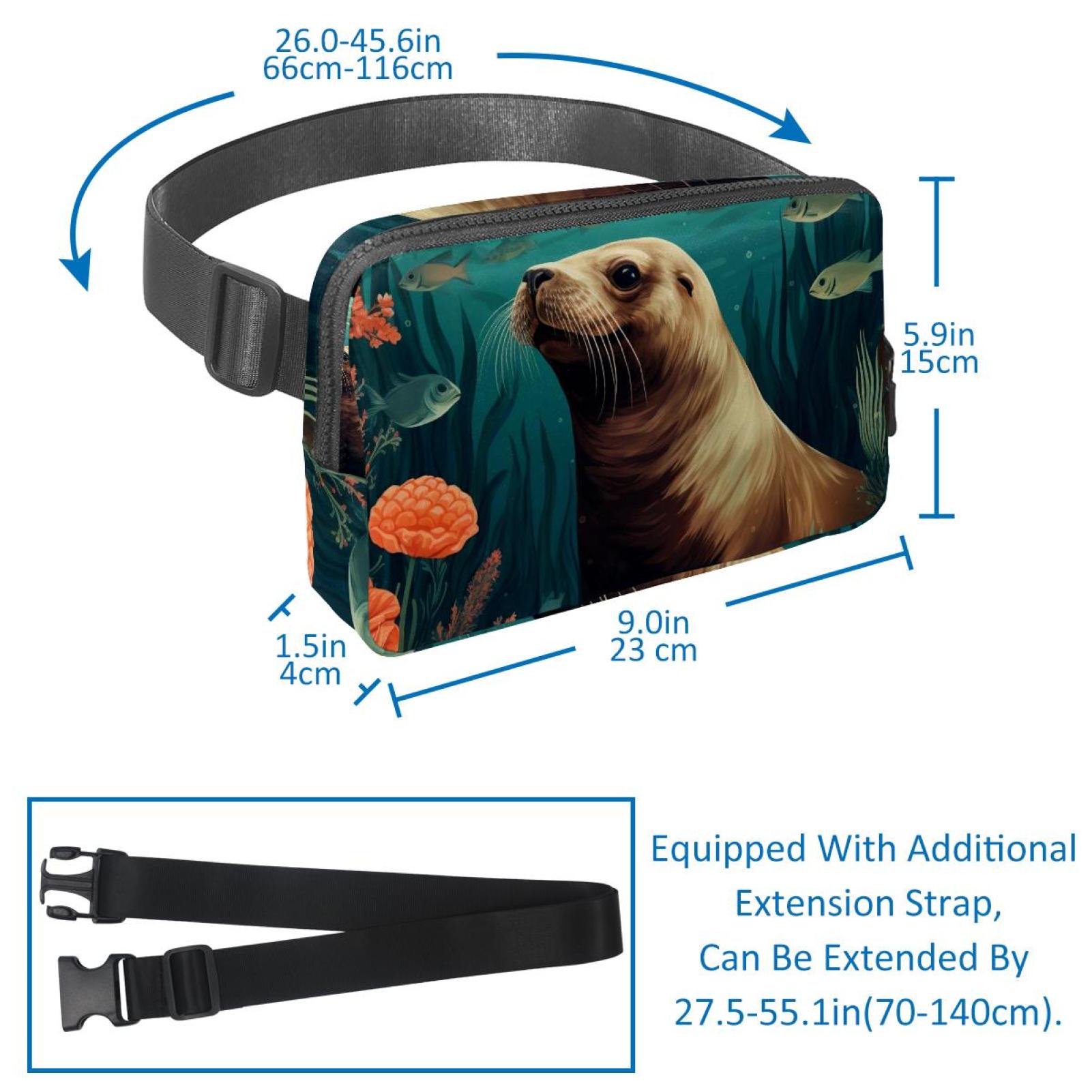 Sea lion Lightweight Running Belt Waist Bag with Extension Strap and Money Belt - Unisex