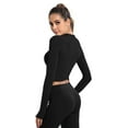 thumbnail image 2 of Long Sleeve Crop Tops for Women Tummy Cross Fitted Yoga Running Shirts Gym Workout Cropped Tank Tops, 2 of 5