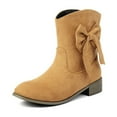 thumbnail image 6 of BLTIBY Women Mid Calf Boots Round Toe Chunk Flock Bow Decoration Boot Fashion Elegant Comfortable Booties Brown 41, 6 of 9