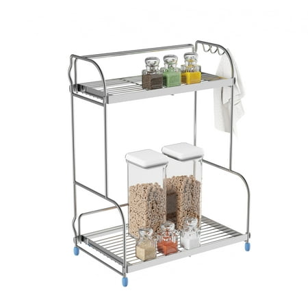 Kitchen Rack-2-Tiered Countertop Storage Shelves with 3 Side Hooks-Free Standing Organizer For Spices, Jars, Condiments and More by Lavish