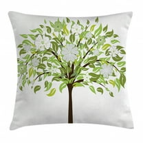 Nature Throw Pillow Cushion Cover, Summer Tree with Flourishing Flowers Spring Blossoms Seasonal Artistic Print, Decorative Square Accent Pillow Case, 20 X 20 Inches, Green Brown White, by Ambesonne