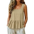 thumbnail image 4 of Womens Tank Tops Cotton Linen Blouse Vacation Cute Sleeveless Shirts V Neck Vest Yellow Tank Tops for Women, 4 of 9
