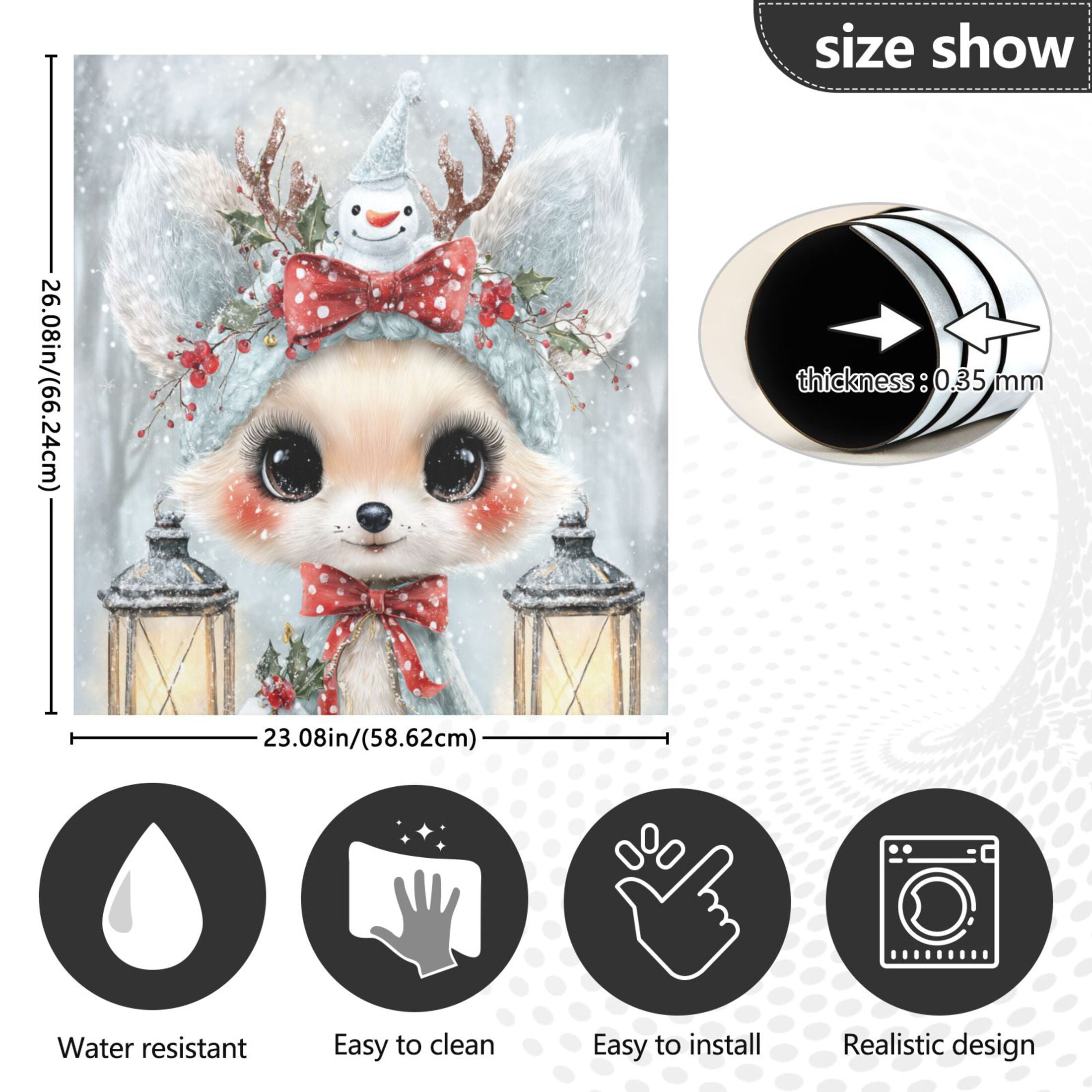 Dishwasher Magnetic Refrigerator Magnet Cover Sticker Home Decorative 23"x26" Cute Kawaii Fox Pattern
