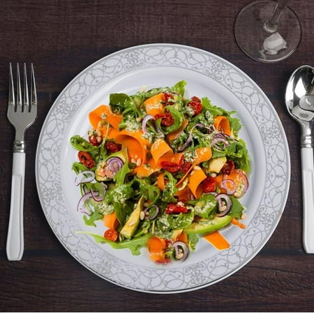 Efavormart 50 Pcs White Disposable Round Salad Dessert Plate