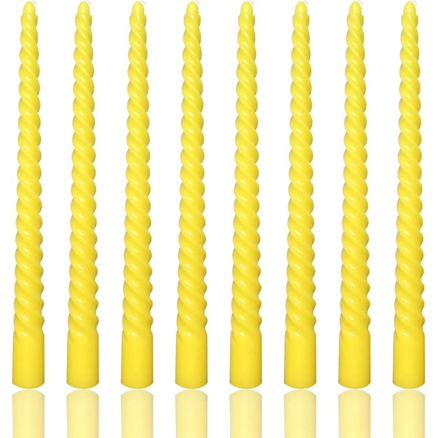 8 Pack 10 Inch Yellow Spiral Taper Candle Set, 7/8 Inch Unscented Driples Candlesticks for Home Decoration, 6-7 Hours Burn
