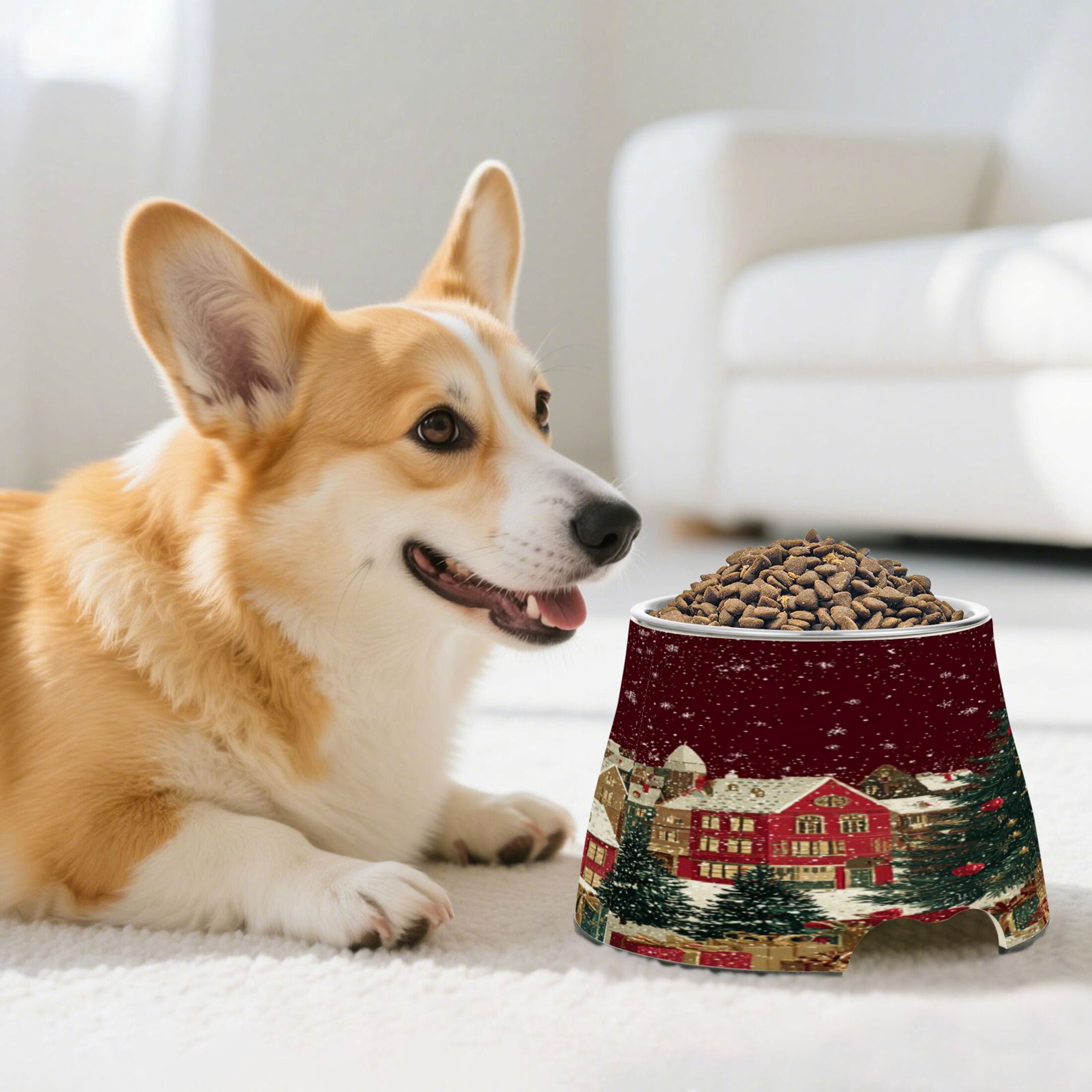 Raised Pet Bowl with Removable Stainless Steel Insert Anti-Slip No-Tip Dog Bowl for Small to Medium Pets Large Christmas Tree