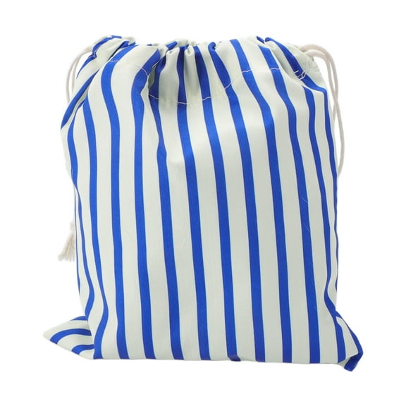 Unique Bargains 1 Pc Small Stripe Pattern Drawstring Makeup Bag for Travel Blue Polyester