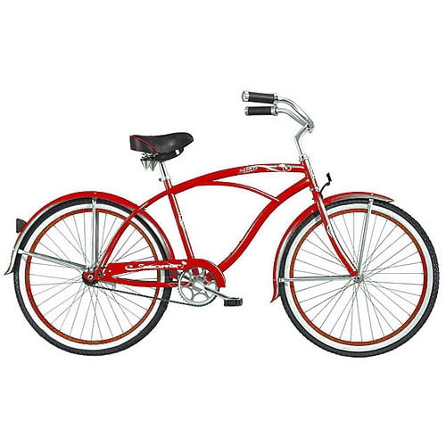 red cruiser bike with basket