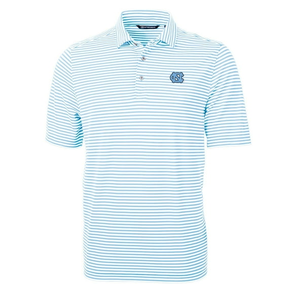Men's Cutter & Buck Carolina Blue North Carolina Tar Heels Virtue Eco Pique Stripe Recycled Polo