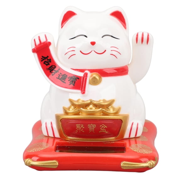 BIMZUC Solar‑Powered Waving Cat Fortune Ornament – 3.15” Plastic Lucky Cat, Auto‑Wave, Sun‑Powered, Ideal for Home, Office, Car, Café, 812‑01 White