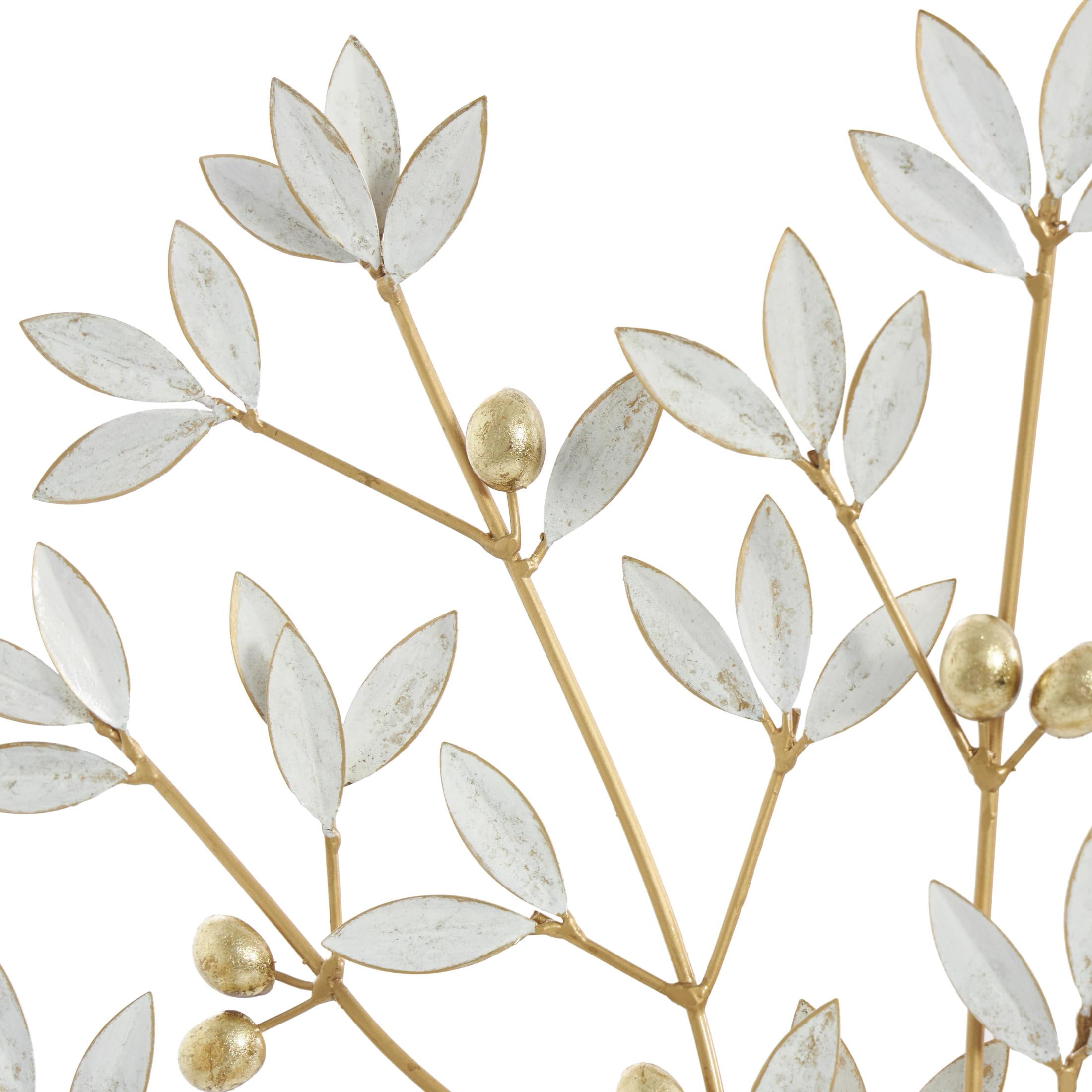 23" x 24" Gold Metal Metallic Tree Sculpture with White Leaves, by DecMode