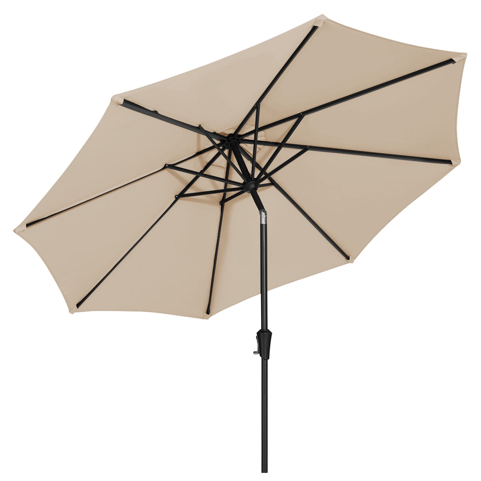 FUNDAZE 9FT Outdoor Market Patio Umbrella with Push Button Tilt & Crank Lift, UV-Resistant Canopy for Garden, Backyard, Pool&Patio Dining, Beige