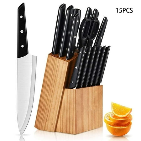 

Kitchen Knife Set 15 Pieces Stainless Steel Knife Block Set Black Handle
