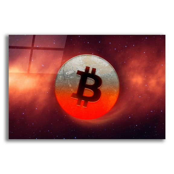Epic Art 'Cosmic Crypto Bitcoin' by Epic Portfolio, Acrylic Glass Wall Art, 24"x16"