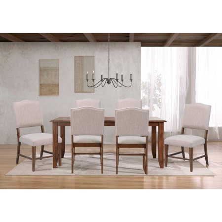 HomeStock 7 Piece 72 Rectangular Extendable Table Dining Set 6 Upholstered Performance Fabric Chairs Amish Brown Seats 8