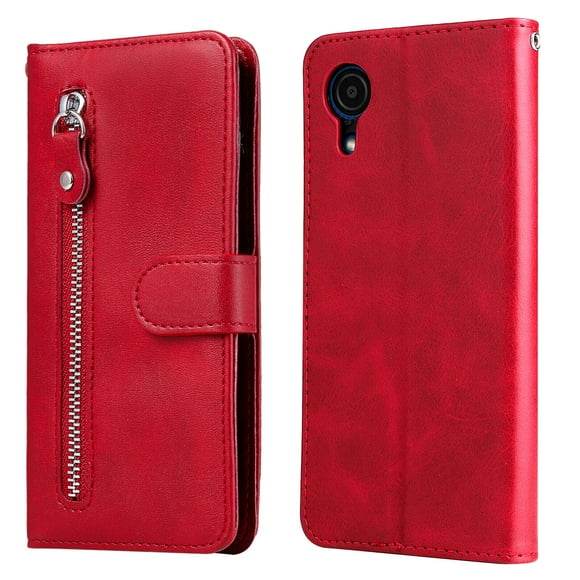 Case for Samsung Galaxy A03 CORE Zipper Pocket Wallet Leather Case Magnetic Closure Flip Cover - Red