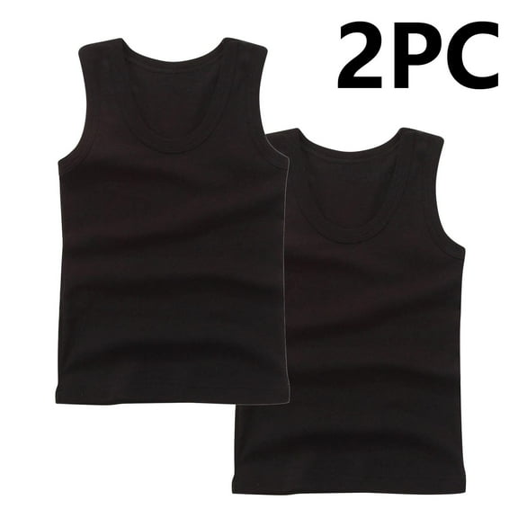 BRGZLK 2Pcs Kids Girls Cotton Tank Tops Summer Daily Soft Comfortable Sleeveless Solid Color Round Neck Vest Summer Casual Breathable Camisole Black 5-6 Years